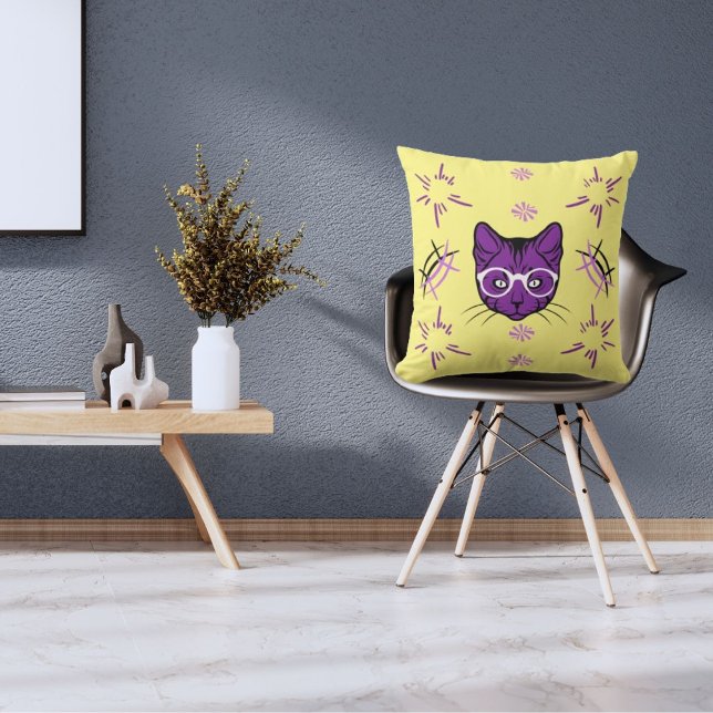 Almofada Pet Cat Puro Branco E Negro Moderno Amarelo Claro (Criador carregado)