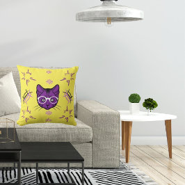 Almofada Pet Cat Purple White Em Preto Amarelo Verde Modern