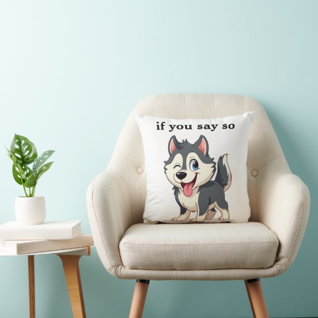 Almofada Pet Dog Cheeky Winking Husky Cartoon Throw Pillow (Cadeira)