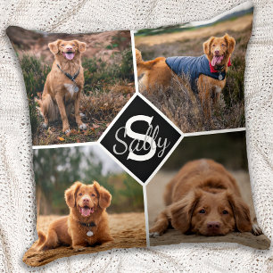 Almofada Pet Photo Collage Monograma Name Dog Lover