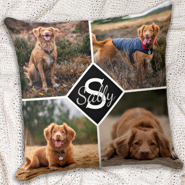 Almofada Pet Photo Collage Monograma Name Dog Lover (Criador carregado)