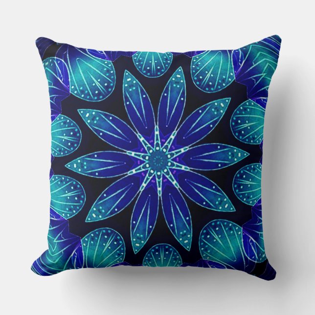 Almofada Petais Azul e Teal Mandala (Frente)