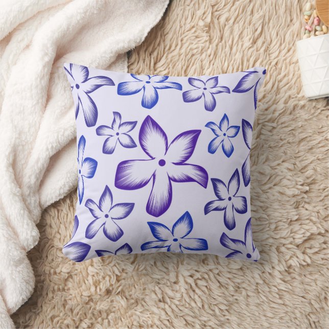 Almofada Petal Whimsy Blue & Purple Floral Throw Pillow (Cobertor)