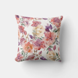 Almofada Pétalas de Pêssego Flores de Aquarela Botânica Flo