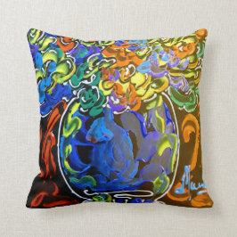Almofada Peter Max, coloração aquosa colorida Vase e flores