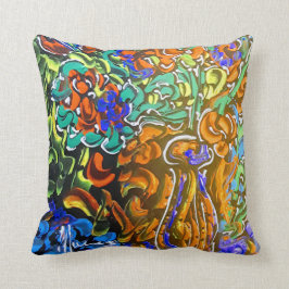 Almofada Peter Max, coloração aquosa colorida Vase e flores