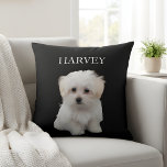 Almofada Pet's Simple Modern Elegant Chic Name and Photo<br><div class="desc">Showcase your beloved furry friend with our adorable personalized pet photo and name throw pillow! This chic black pillow features a charming image of a white puppy, ready for you to customize with your own dog's photo and name. It's the perfect way to add a personal touch to your home...</div>