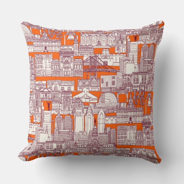 Almofada Philadelphia toile laranja quente clarete (Frente)