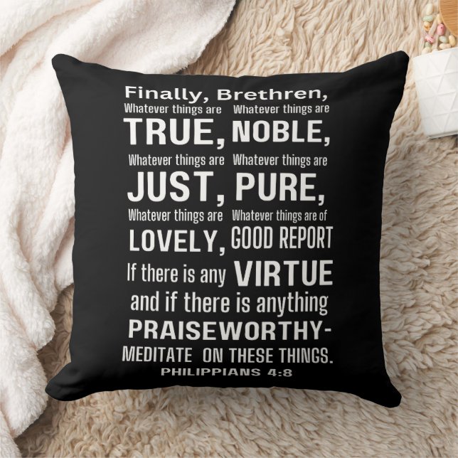 Almofada Philippians 4:8 Noble White Text Bíblia Verse (Cobertor)