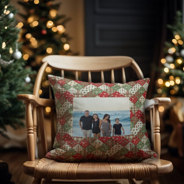 Almofada Photo family Christmas patchwork Green Red  (Criador carregado)