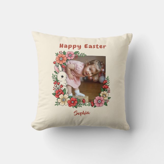 Almofada Pic Personalizada Personalizada de Bunny Floral de (Frente)