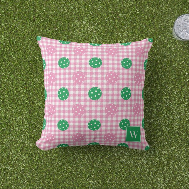 Almofada Pickleball Xadrez Preppy – Rosa & Verde (Grama)