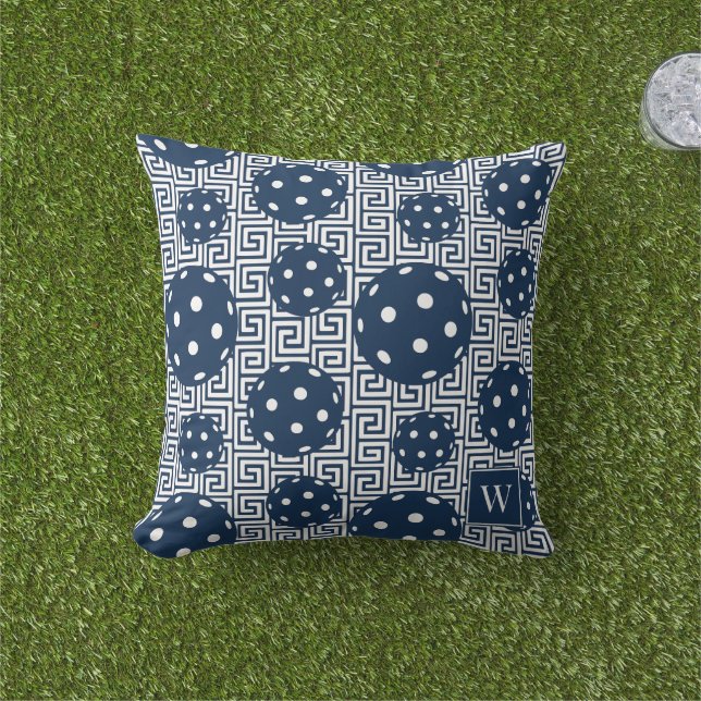 Almofada Picles Preppy Chave Grega – Azul Marinho e Branco (Grama)