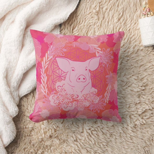 Almofada pig,flower of life, blue, mandala,zen,chakra,patt (Cobertor)