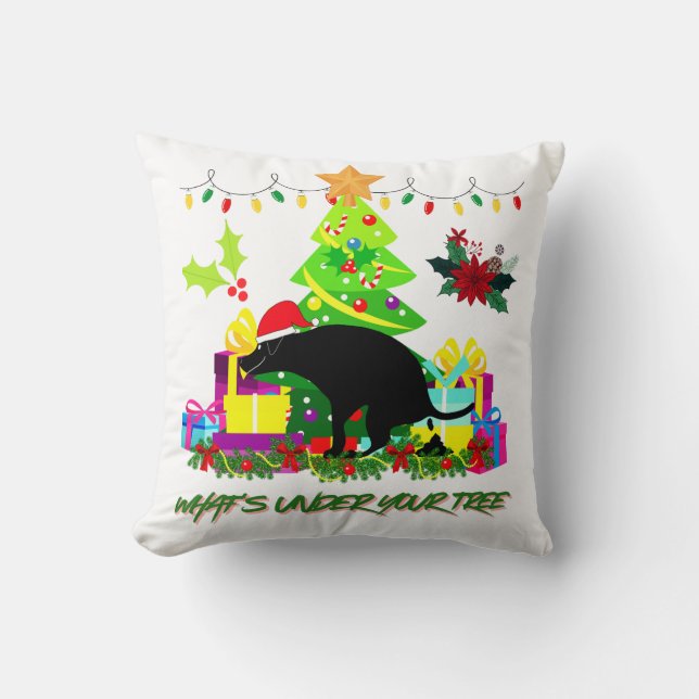 Almofada Pilha de Natal Engraçada de Cachorro Fazendo Cocô  (Frente)