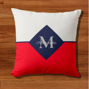 Almofada Pillo Marinho Náutico Vermelho Azul Monograma Azul