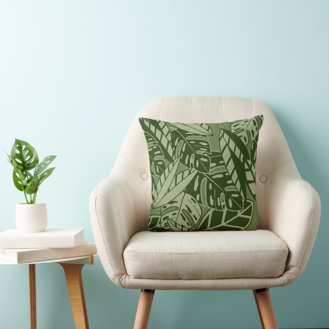 Almofada PillowTropical Summer Foliage Texture - Moss Green (Cadeira)