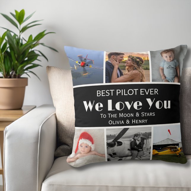 Almofada Pilot Modern 'We Love You' Custom Photo Collage (Criador carregado)