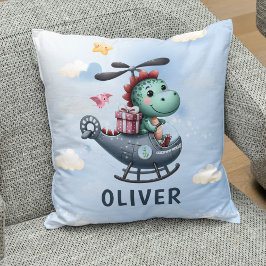 Almofada Piloto de Dinossauro Fofo Voando Helicóptero Encan