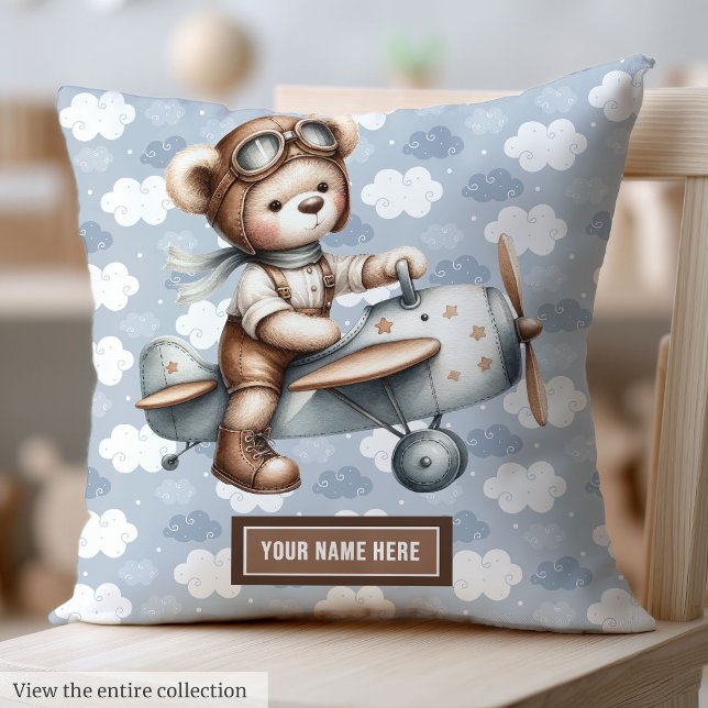 Almofada Piloto do urso de pelúcia personalizado para prese (Baby Shower Gift Personalized Teddy Bear Pilot Throw Pillow)