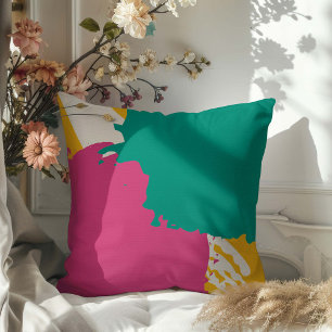 Almofada Pincéis modernos - Rosa, Teal e Amarelo em Creme