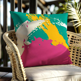 Almofada Pincéis modernos - Rosa, Teal e Amarelo em Creme