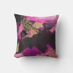 Almofada Pincel Moderno Glitter Dourado Preto Rosa Glam Gru