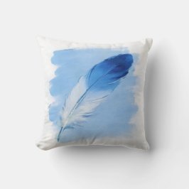 Almofada Pincelada de Tinta Azul Costeira Moderna Pena Únic