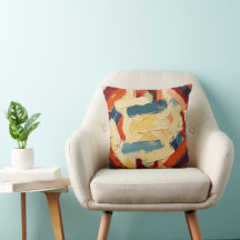 Pinceladas Abstratas em Azul, Laranja e Creme