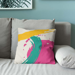 Almofada Pinceladas Modernas - Rosa, Azul Turquesa e Amarel