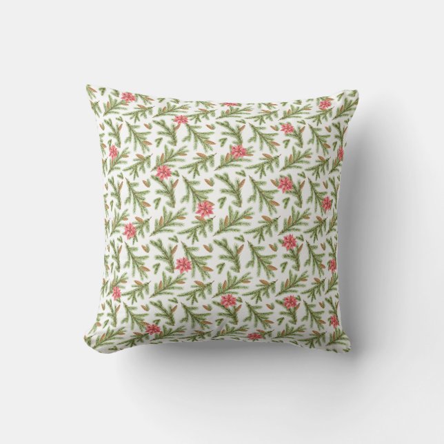 Almofada Pine Boughs e Poinsettias de Natal (Frente)