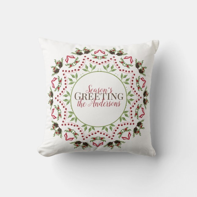 Almofada Pine cone e bagas travesseiro decorativo de férias (Frente)