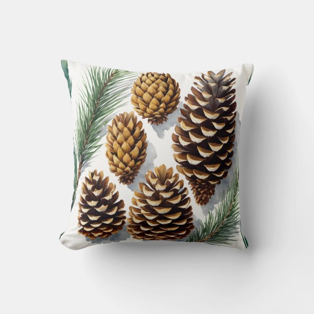 Almofada Pine Cones Watercolor Art (Frente)