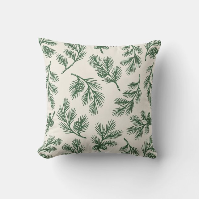 Almofada Pine Needle Lane - Botanical Pinecone Pattern (Frente)