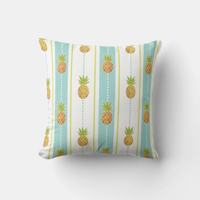 Almofada Pineanases Tropicais e Stripes com Padrão de Glite (Frente)