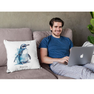 Almofada Pinguim Aquarela Ártico Azure, personalizado