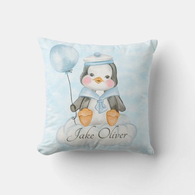 Almofada Pinguim Azul Bebê Menino (Frente)