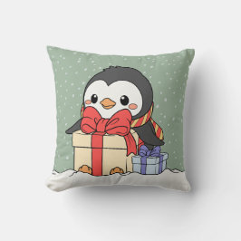 Almofada Pinguim bonito com presentes de Natal na neve