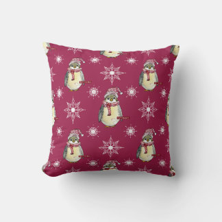Almofada Pinguim de Aquarela e Floco de Neve de Férias