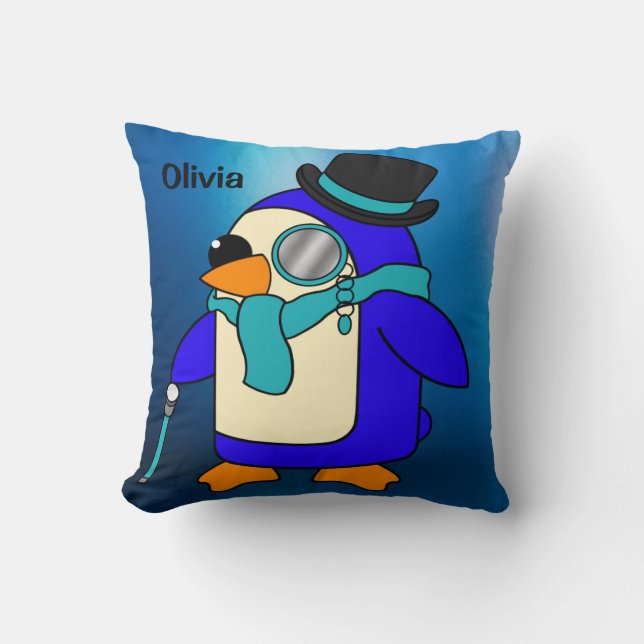 Almofada Pinguim de desenho animado bonito azul congelado (Frente)