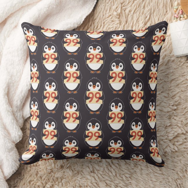 Almofada Pinguim de Desenho Animado Segurando o Número 99 (Cobertor)