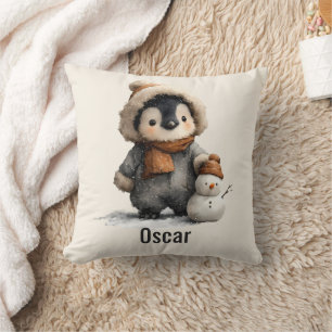 Almofada Pinguim de Inverno com Desenho de Boneco de Neve