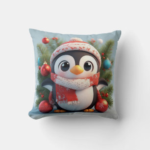 Almofada Pinguim Festivo Decorado Com Enfeites de Feriado
