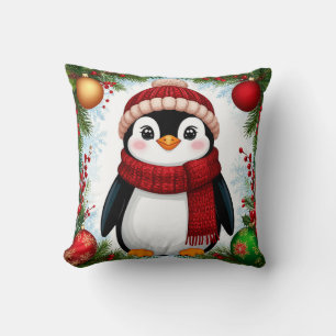 Almofada Pinguim Festivo Decorado Com Enfeites de Feriado