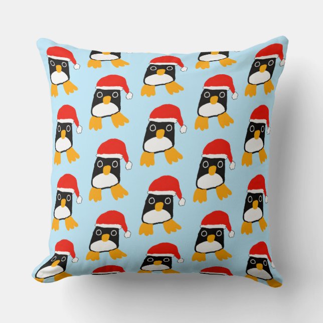 Almofada Pinguim Fofo Com Chapéu de Natal (Frente)