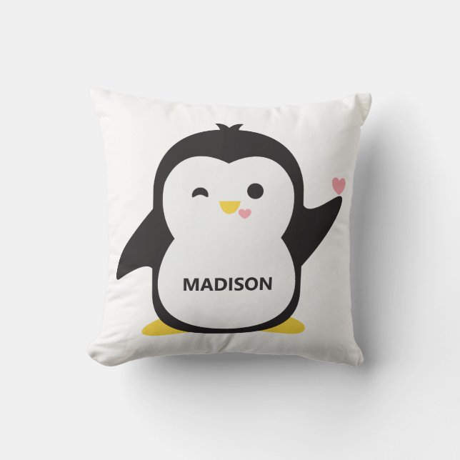 Almofada Pinguim fofo de nome personalizado (Frente)