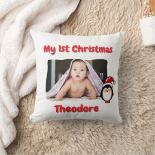Almofada Pinguim Fofo Primeiro Natal do Bebê Personalizado