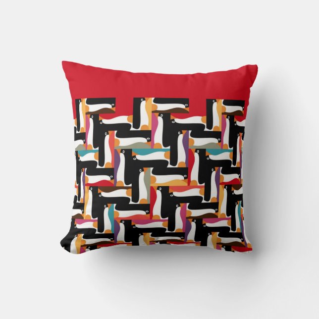 Almofada pinguim herringbone vermelho (Frente)