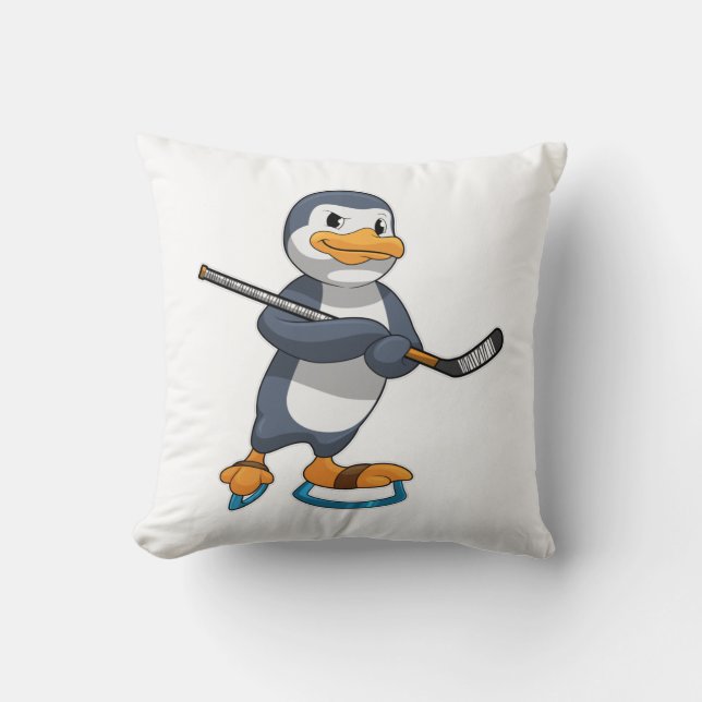 Almofada Pinguim no hóquei no gelo com bastão de hóquei no  (Frente)