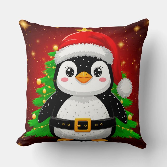 Almofada 🎄 Pinguim Papai Noel Árvore de Natal Festa de Fim (Frente)